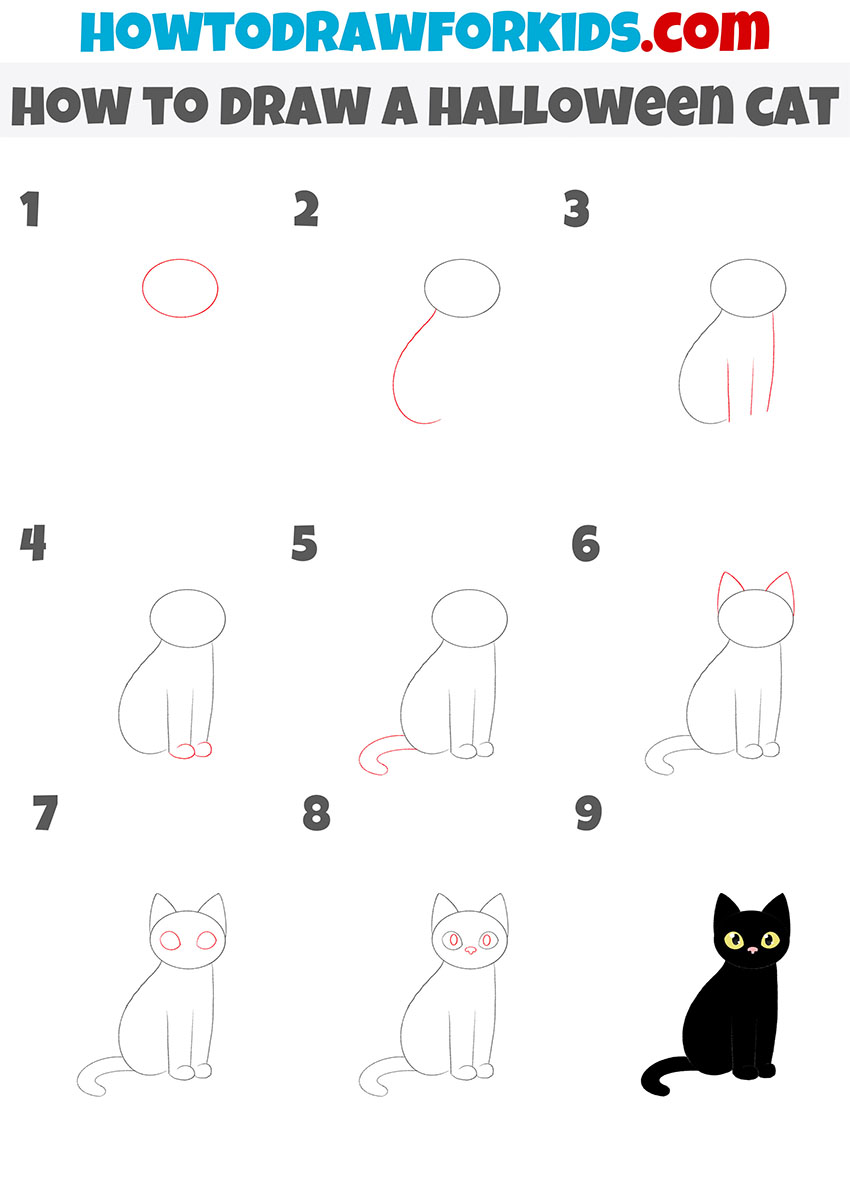 how to draw a halloween cat step by step