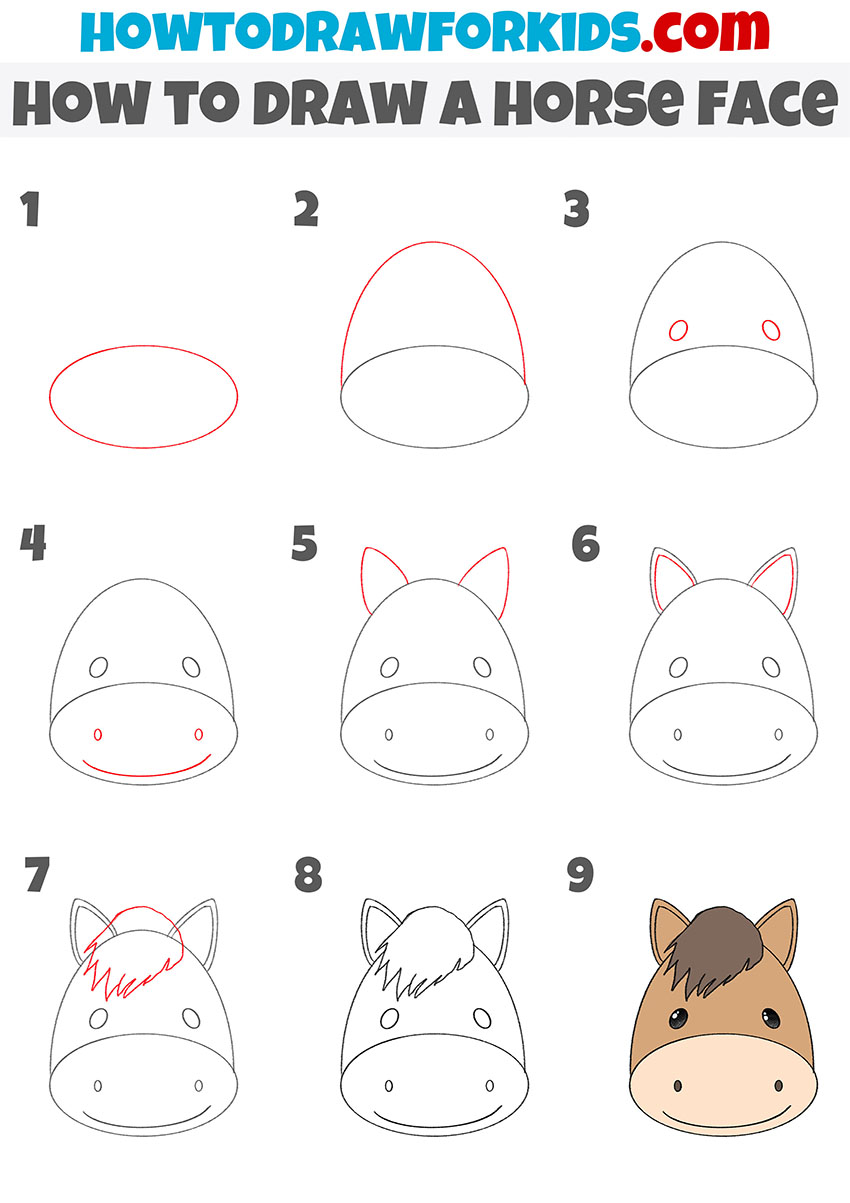 how to draw a horse head step by step for kids