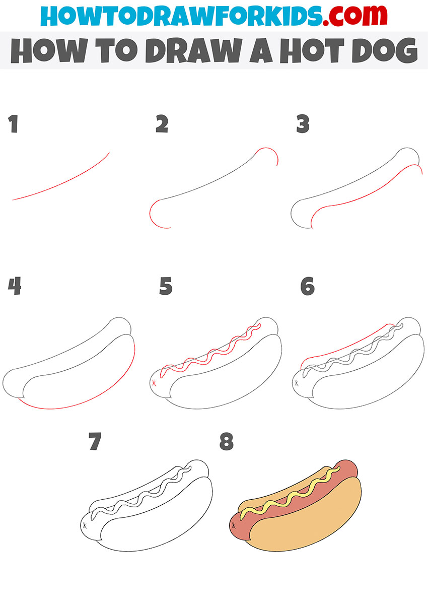 Hand-drawn colored sketch of hot dog isolated on white background. Fast  food illustration. Vintage drawing. Great for menu, poster or restaurant  background. 23094173 Vector Art at Vecteezy