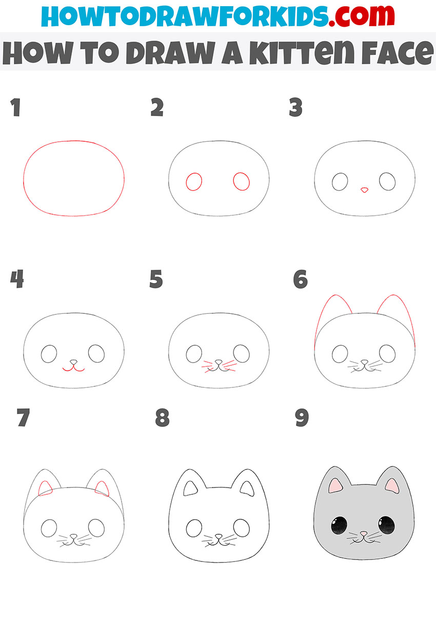 how to draw a kitten face step by step
