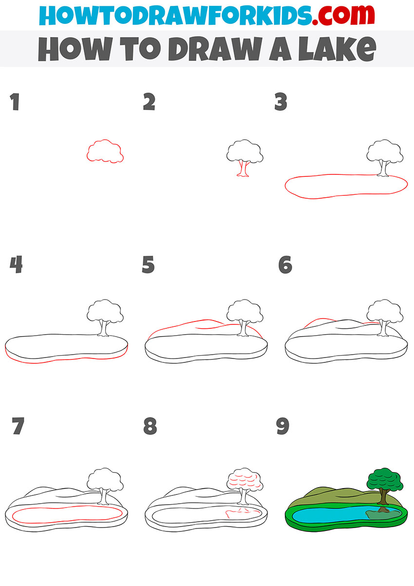 how to draw a lake step by step