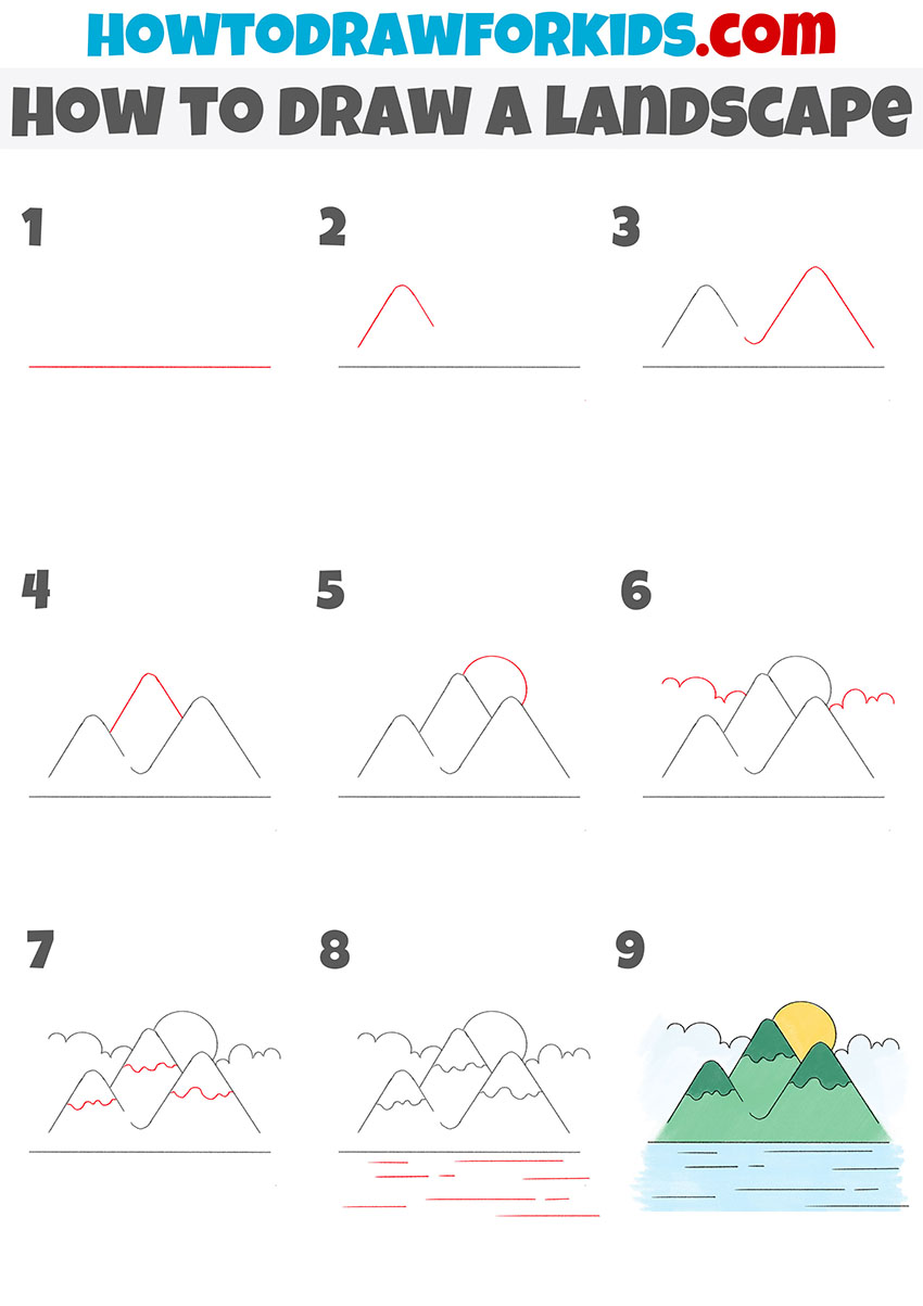 easy landscape drawings step by step for kids