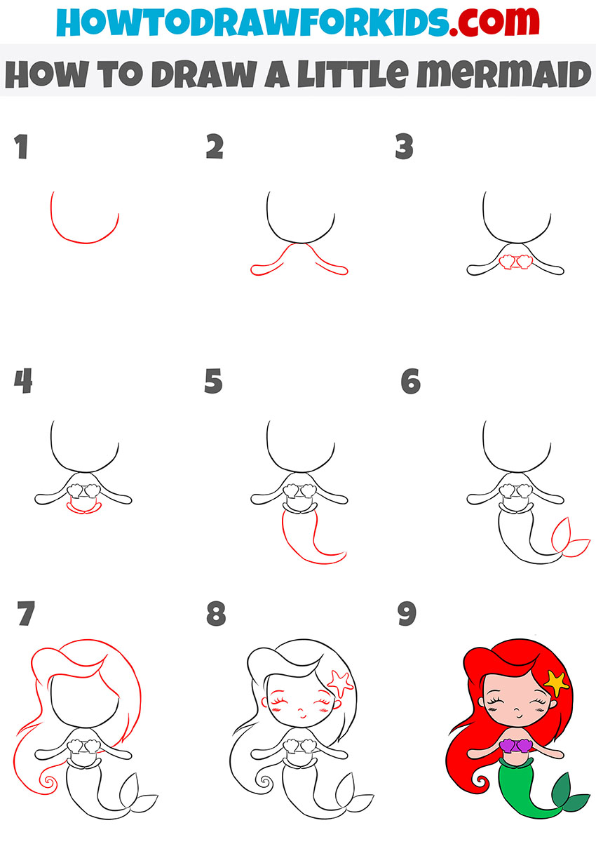 How to Draw a Little Mermaid Easy Drawing Tutorial For Kids