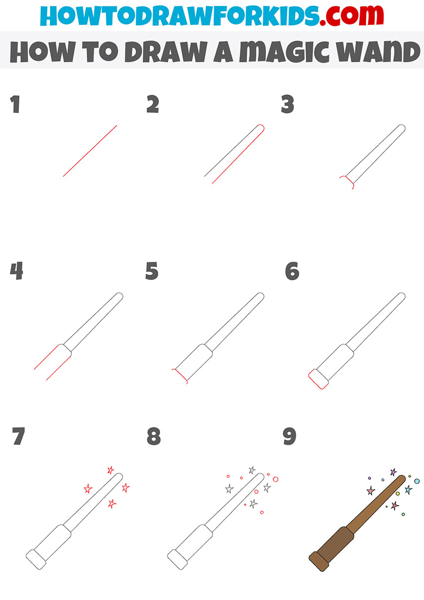 how to draw a magic wand step by step