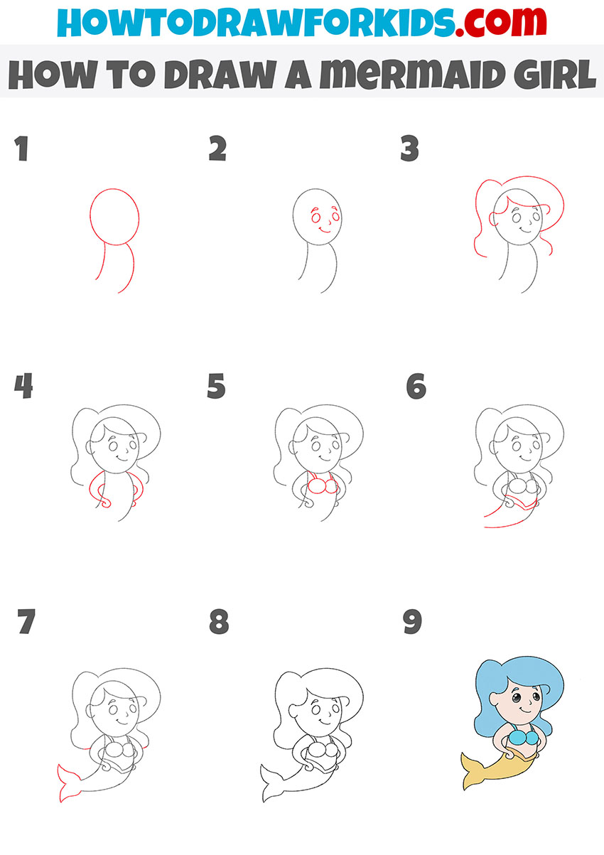 how to draw a mermaid girl step by step