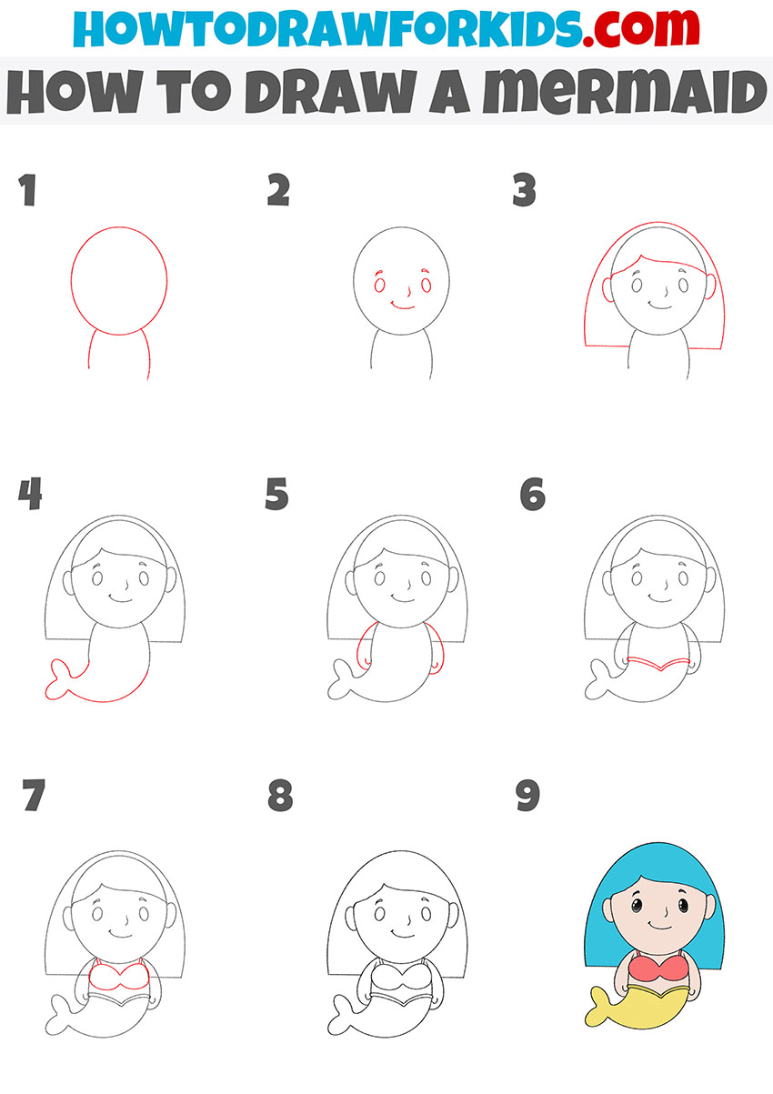 how to draw a mermaid step by step