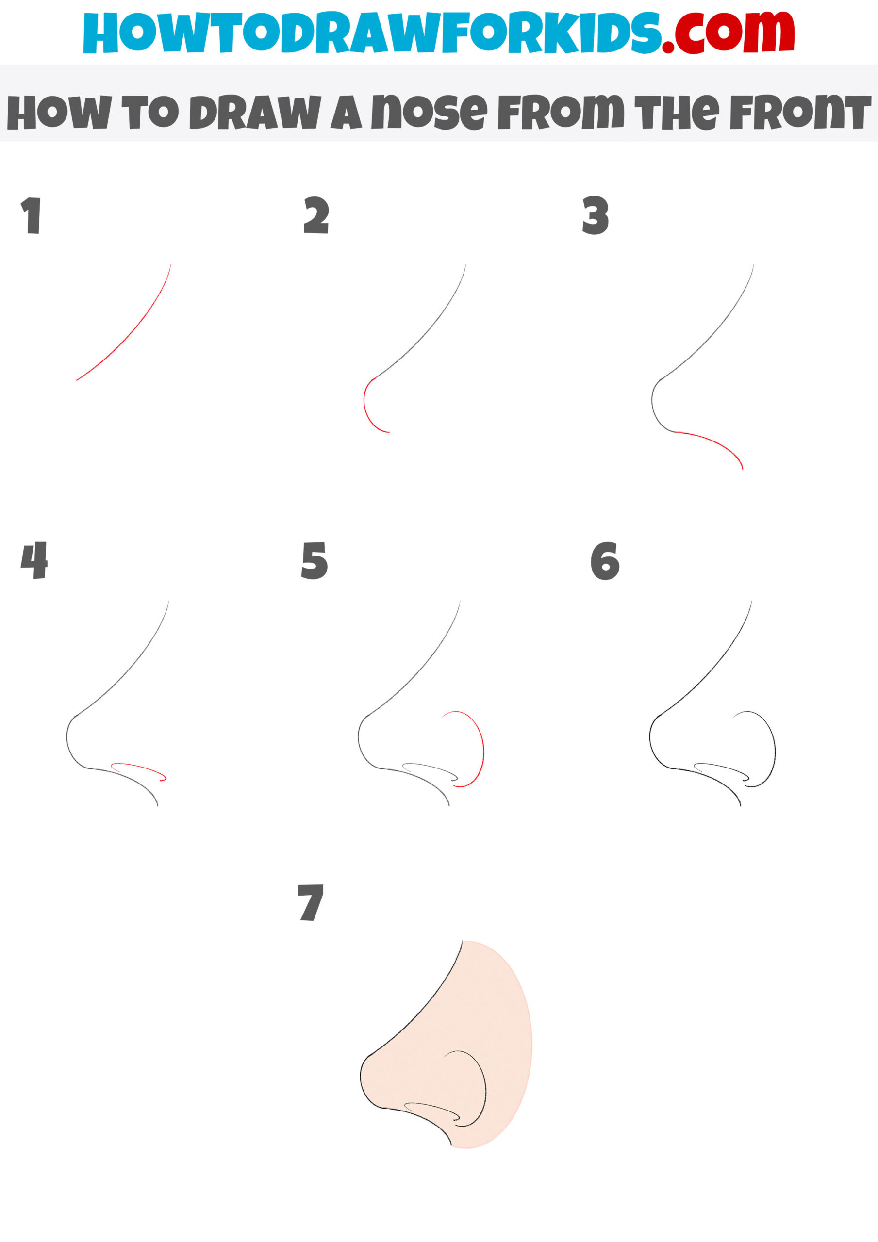 how to draw a nose from the front step by step