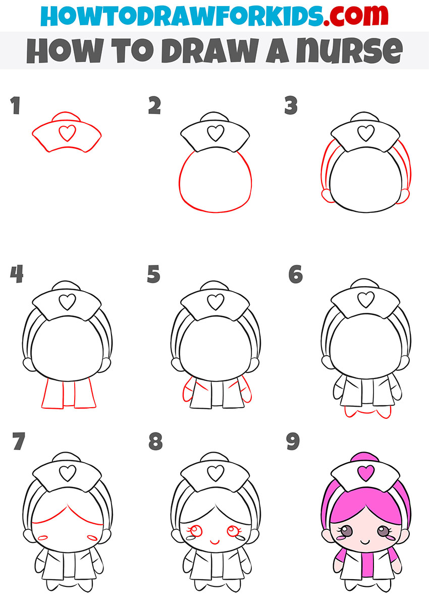 how to draw a nurse step by step