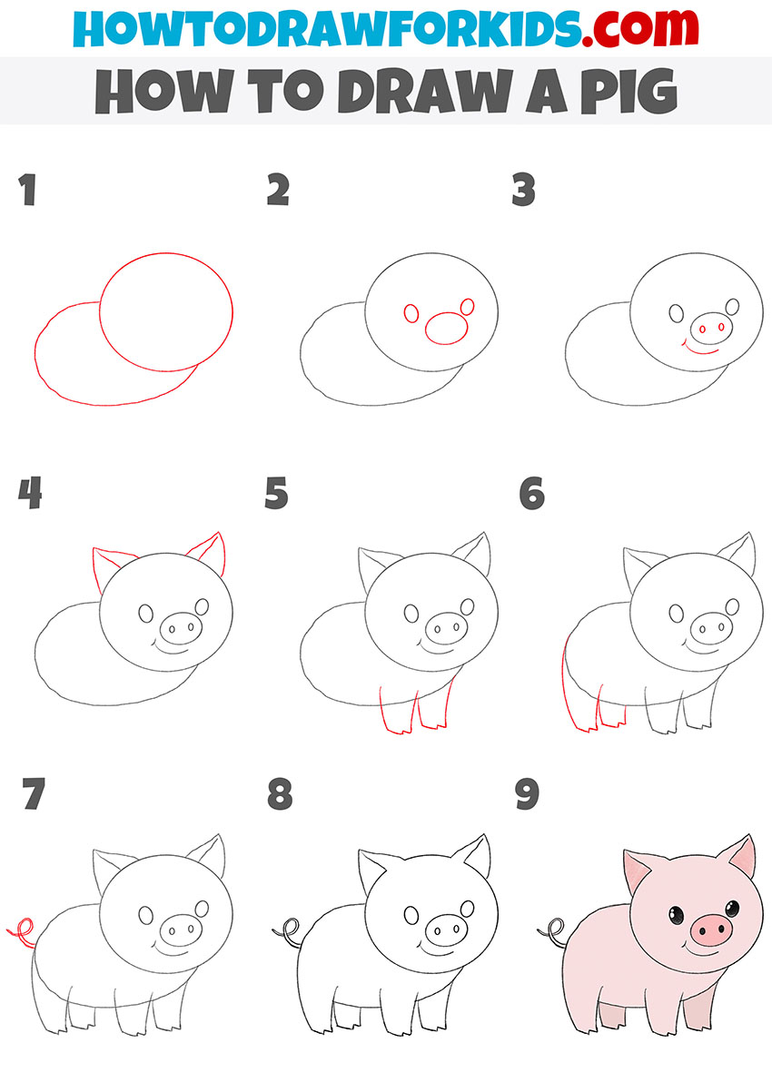 how to draw a pig step by step