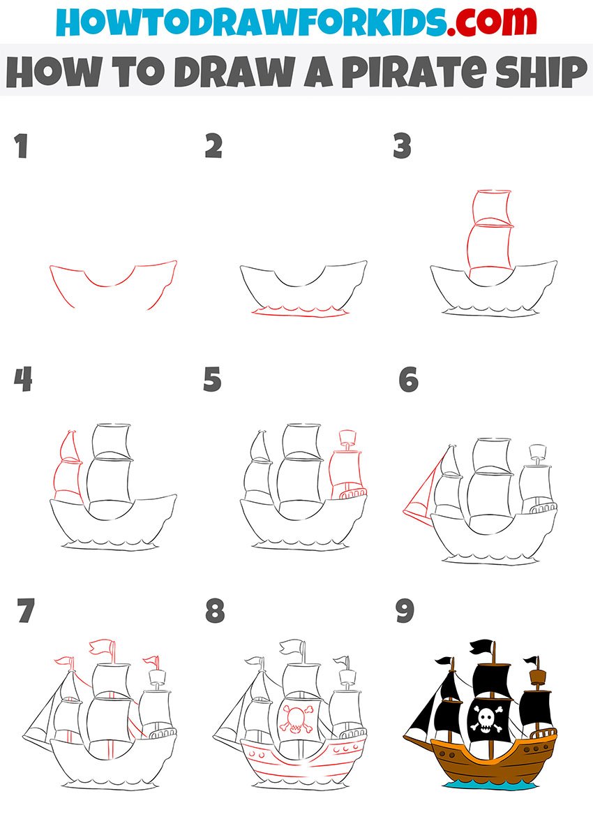 how to draw a pirate ship step by step