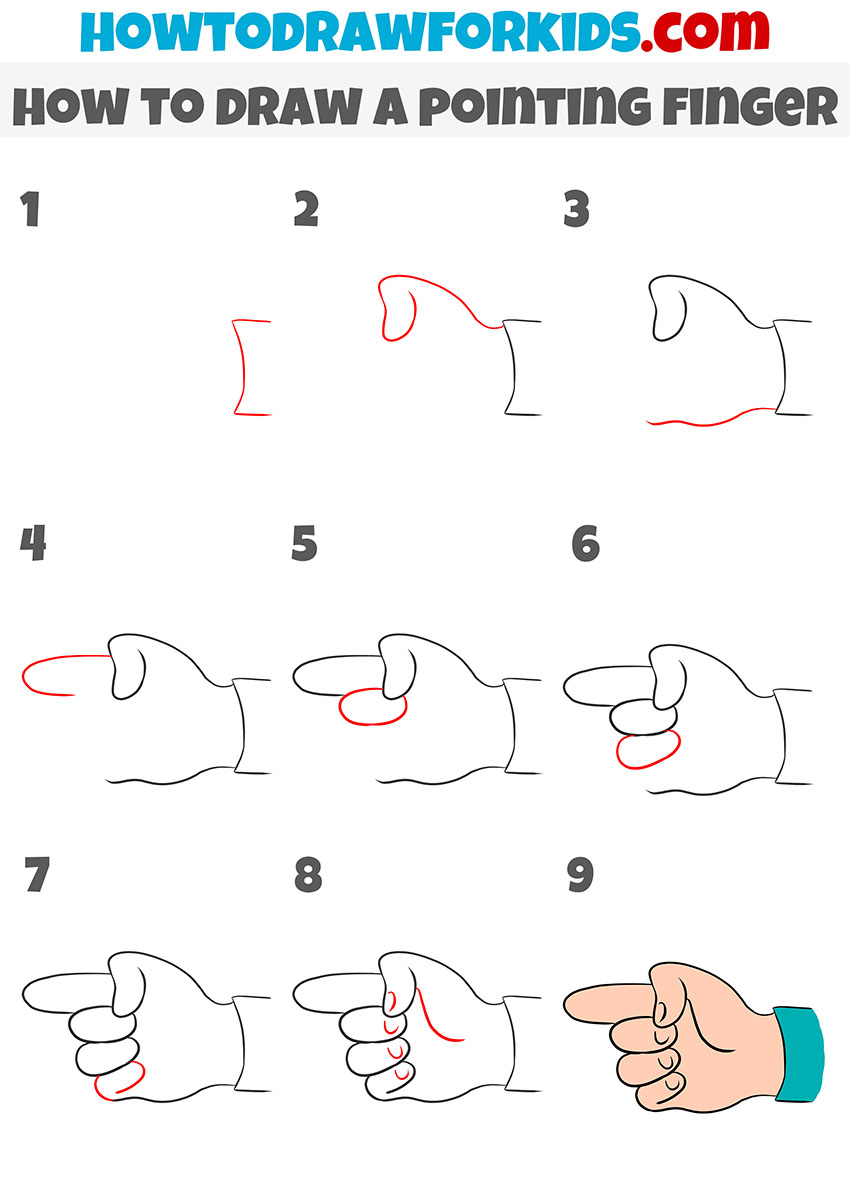 how to draw a pointing finger step by step