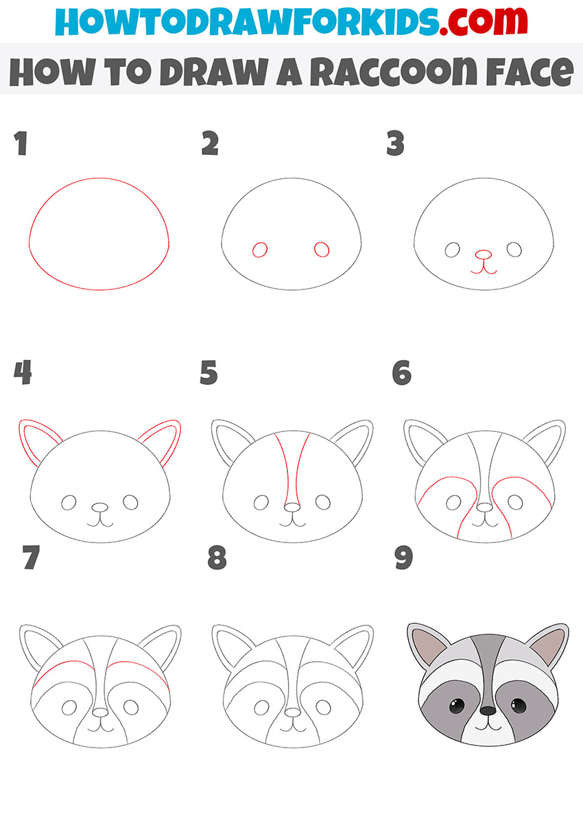 how to draw a raccoon face step by step