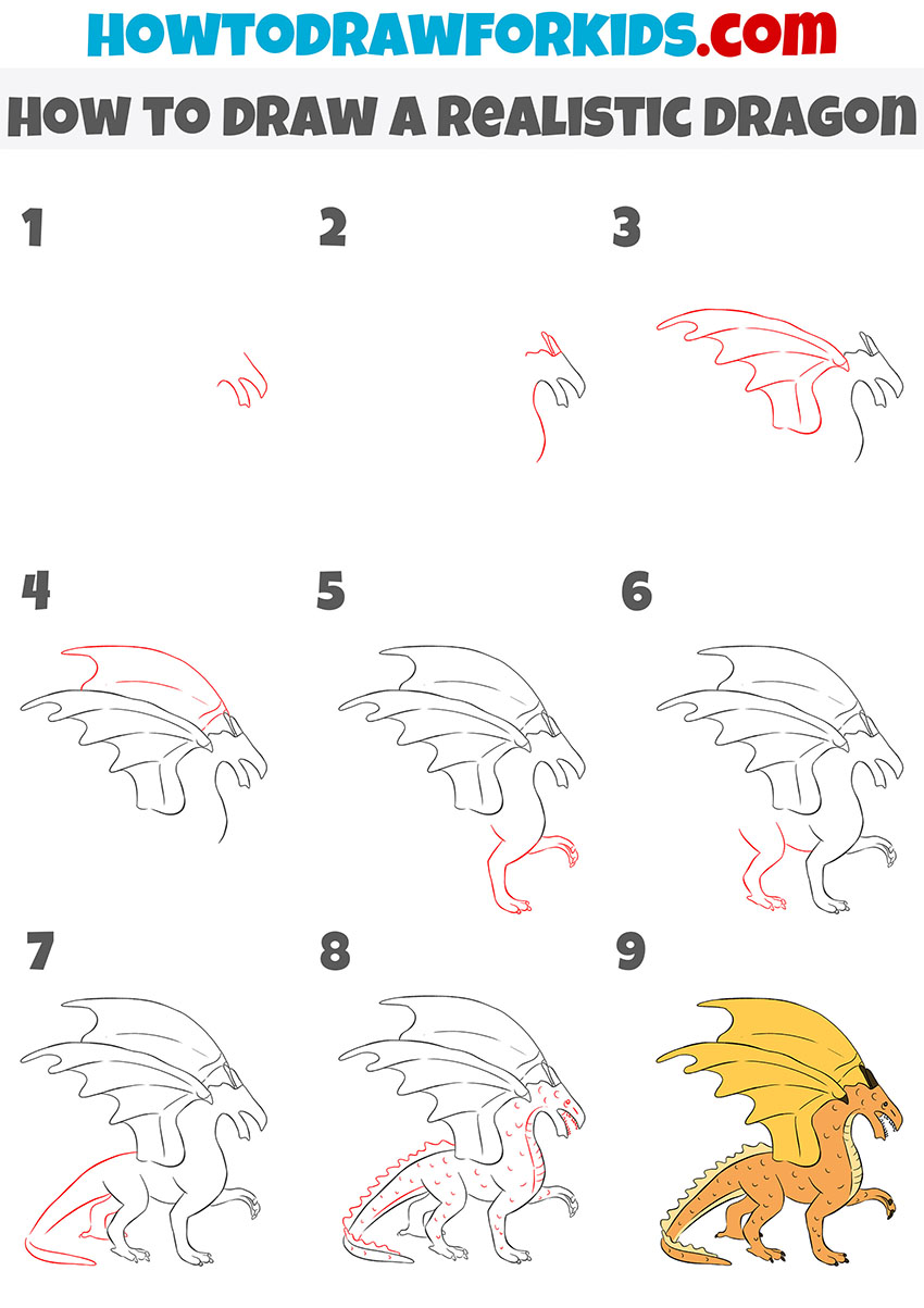 how to draw a realistic dragon step by step
