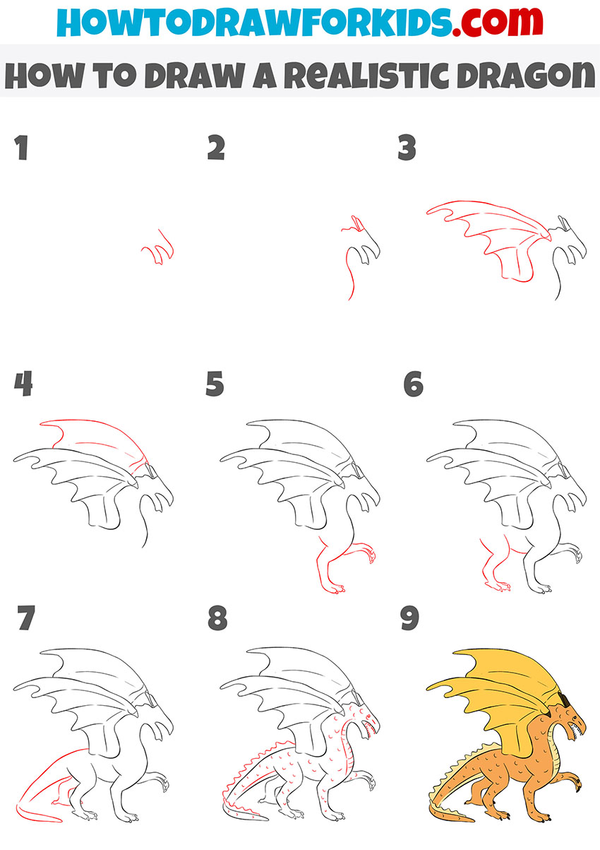 Learn how to draw a Cute Dragon step by step - Easy drawings