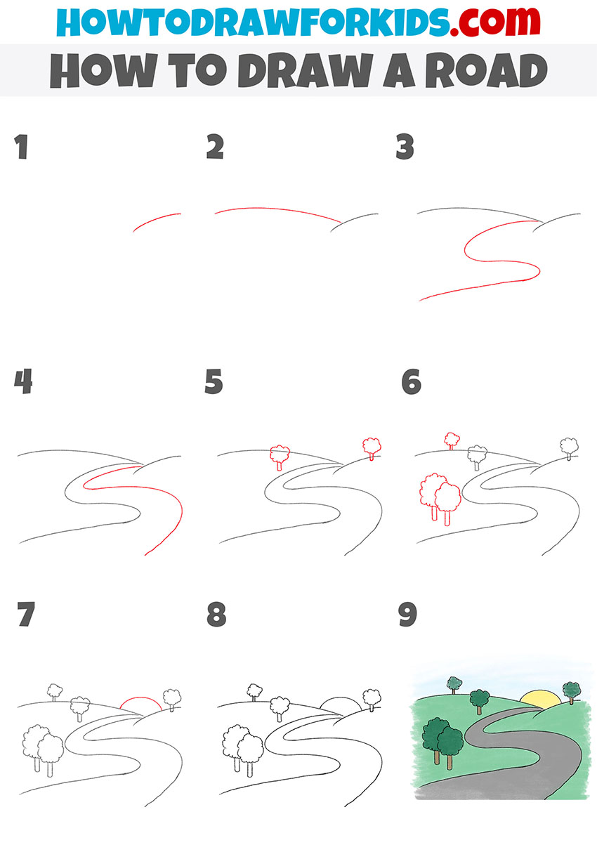 how to draw a road step by step