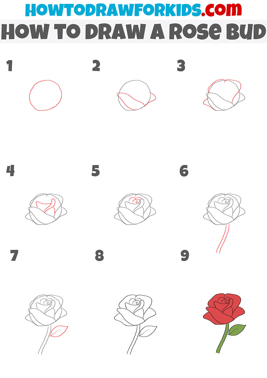 how to draw a rosebud step by step