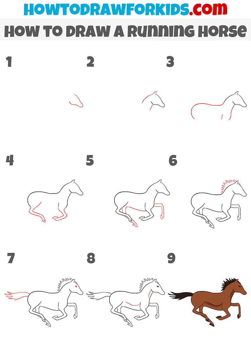 how to draw a running horse step by step