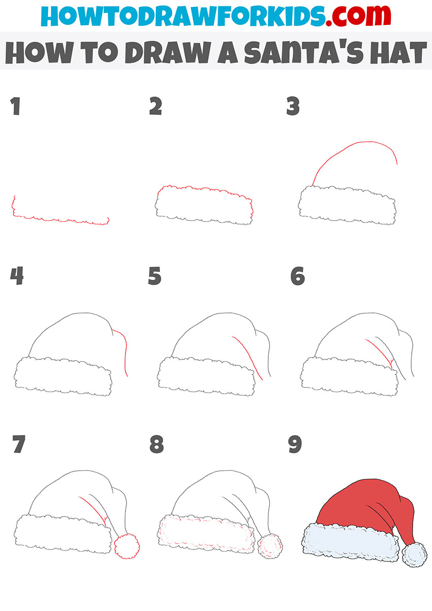 how to draw a santa's hat step by step