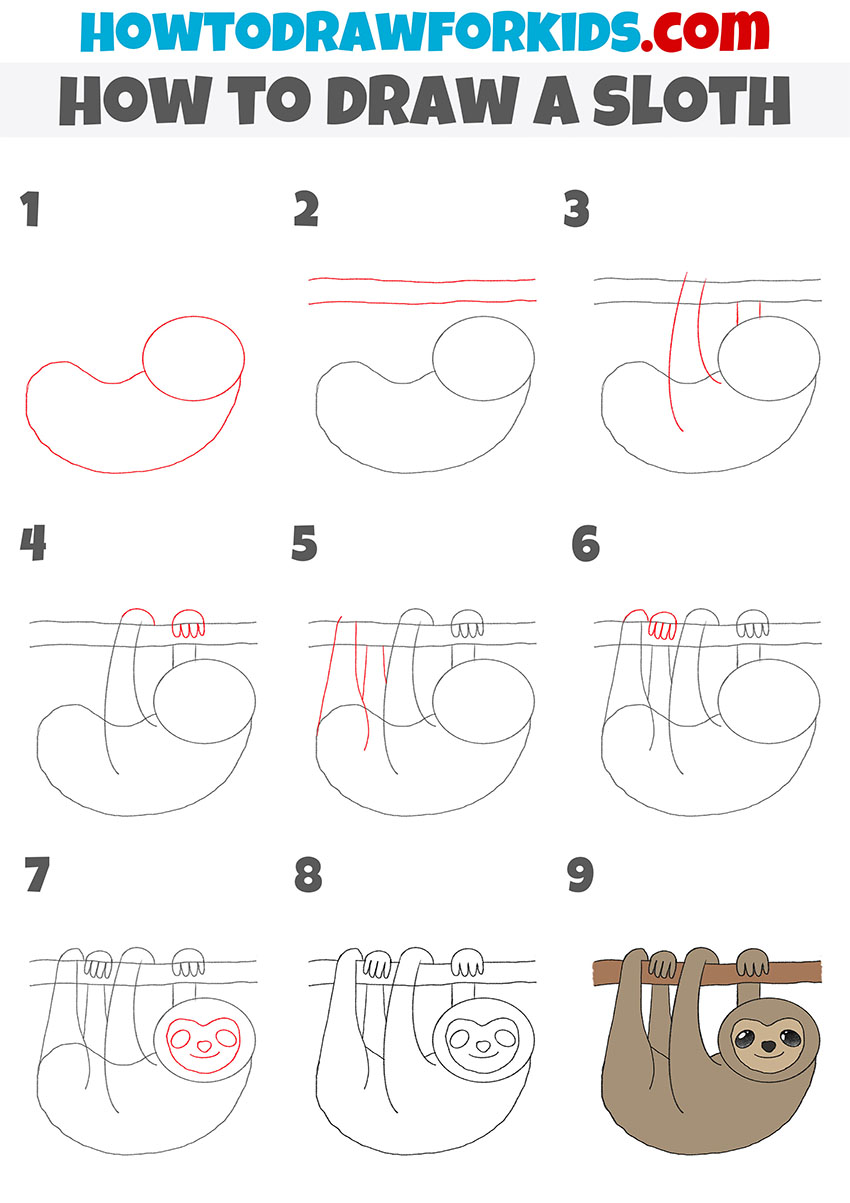 how to draw a sloth steps