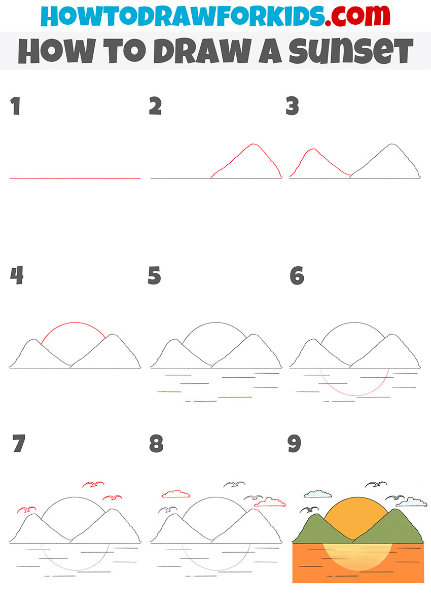 How To Draw A Sunset Landscape - how to draw | findpea.com