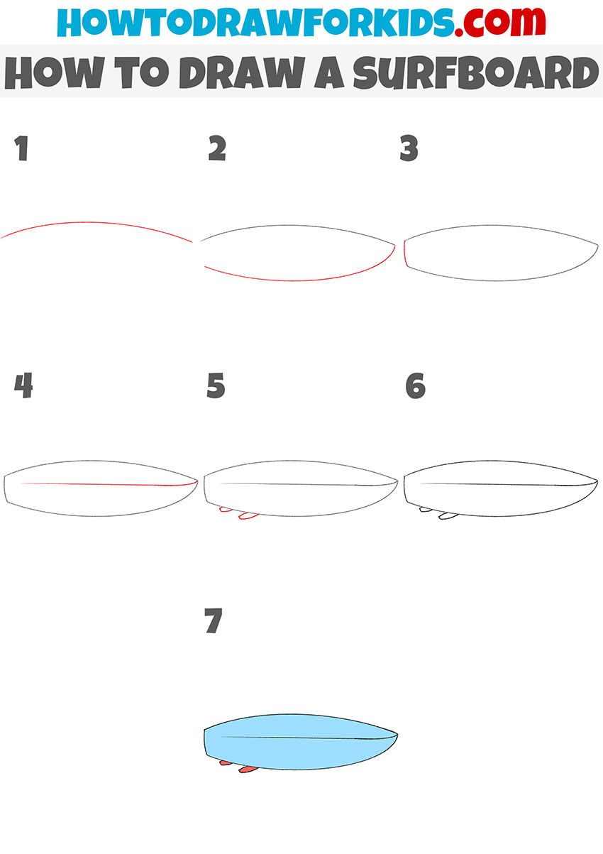 how to draw a surfboard step by step