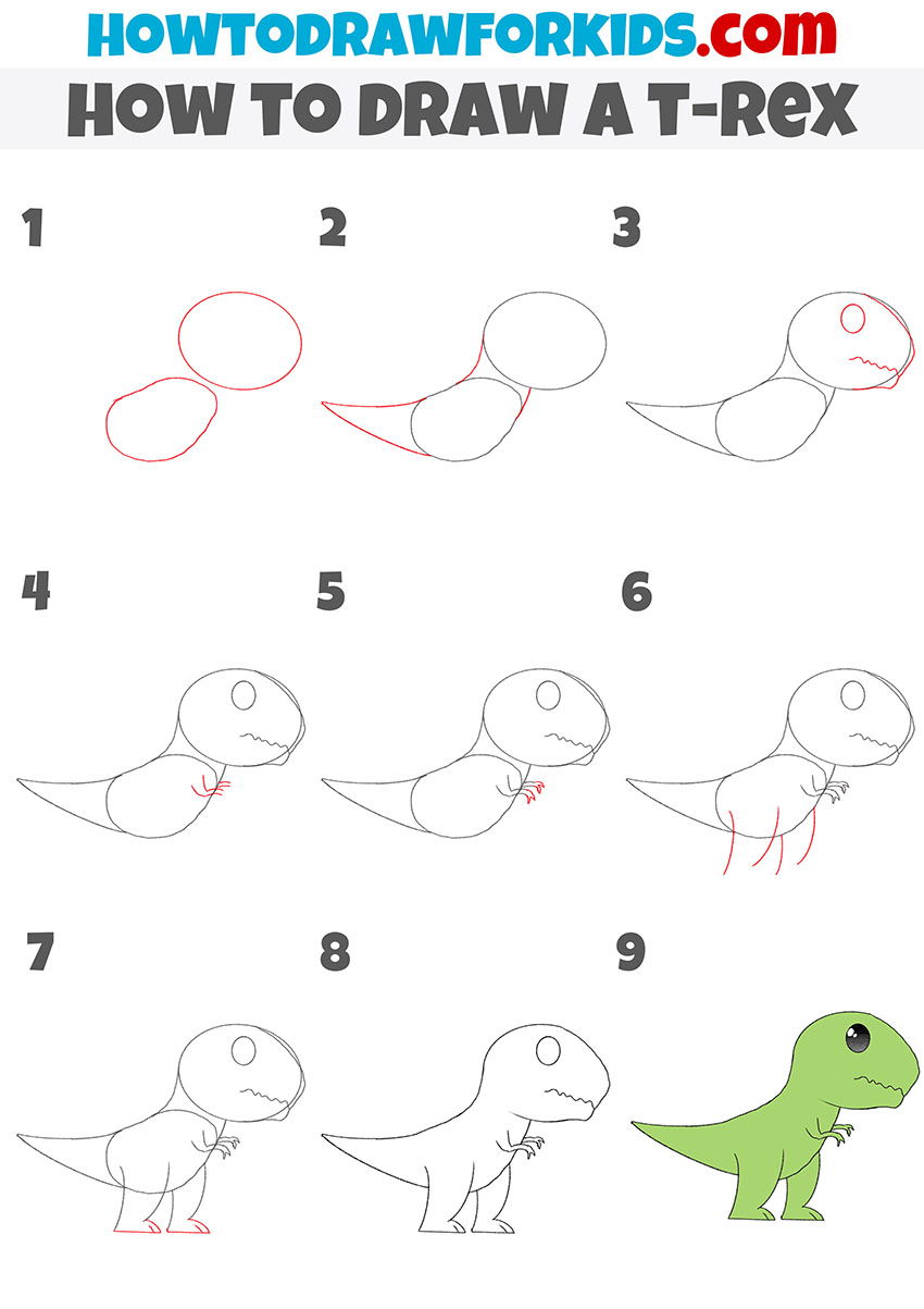 How to draw a T. rex step by step
