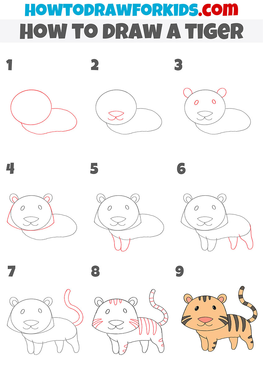 how to draw a cute tiger step by step