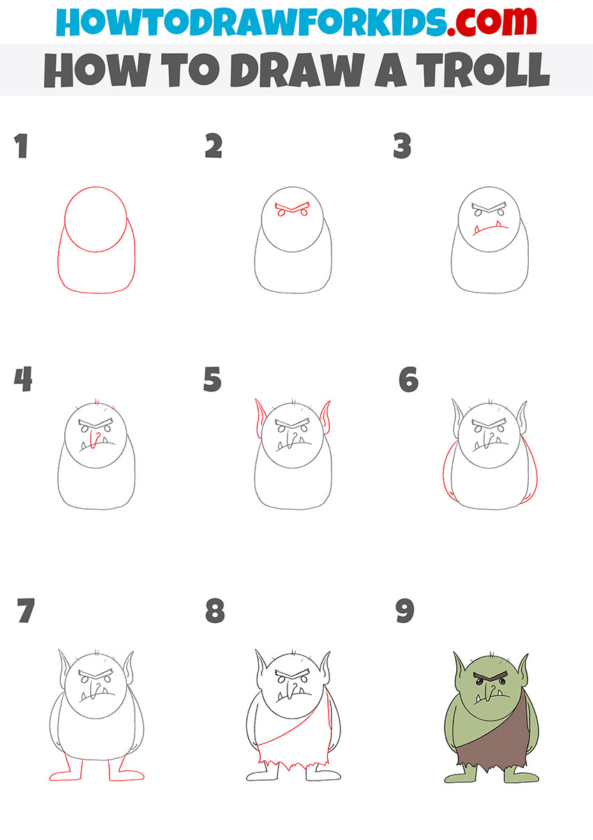 how to draw a troll step by step