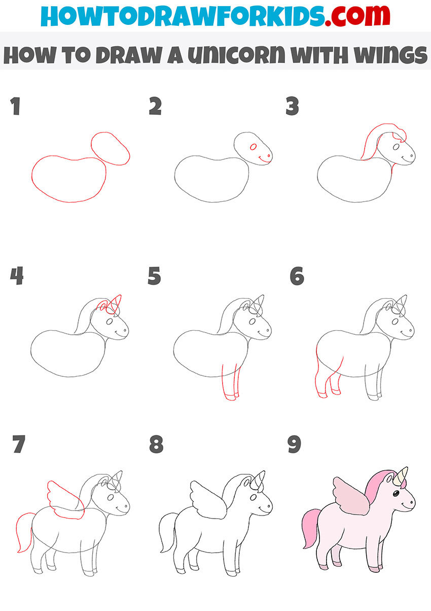 how to draw a cute unicorn with wings