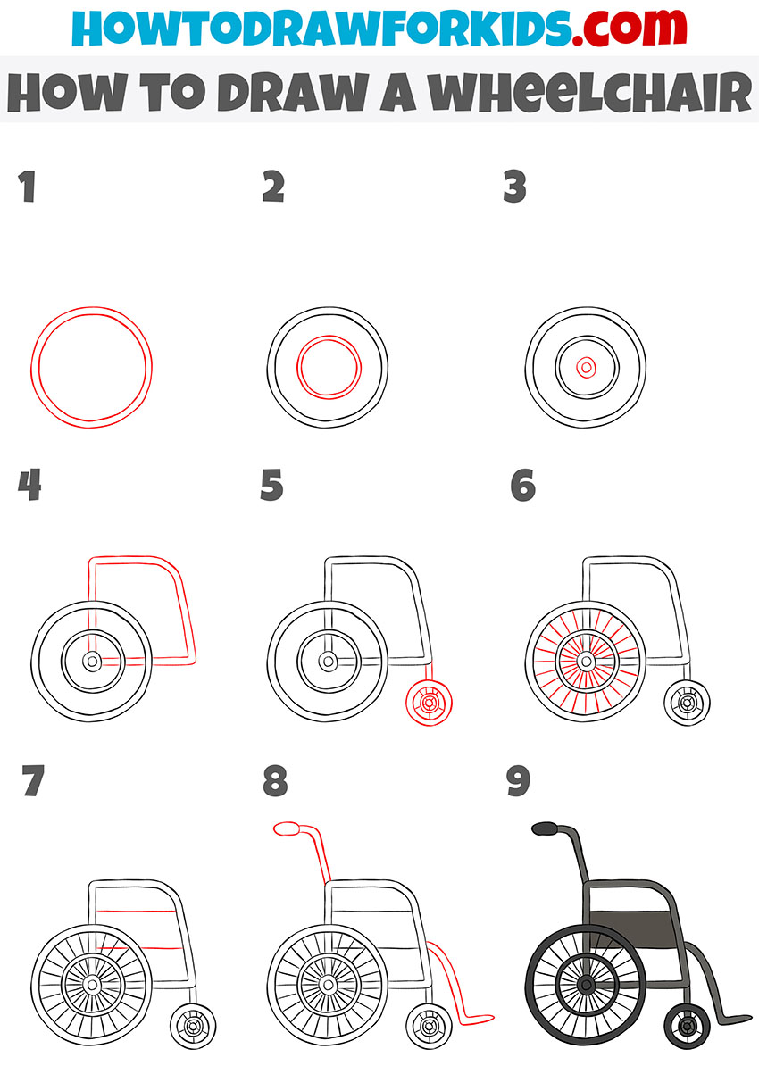 how to draw a wheelchair step by step