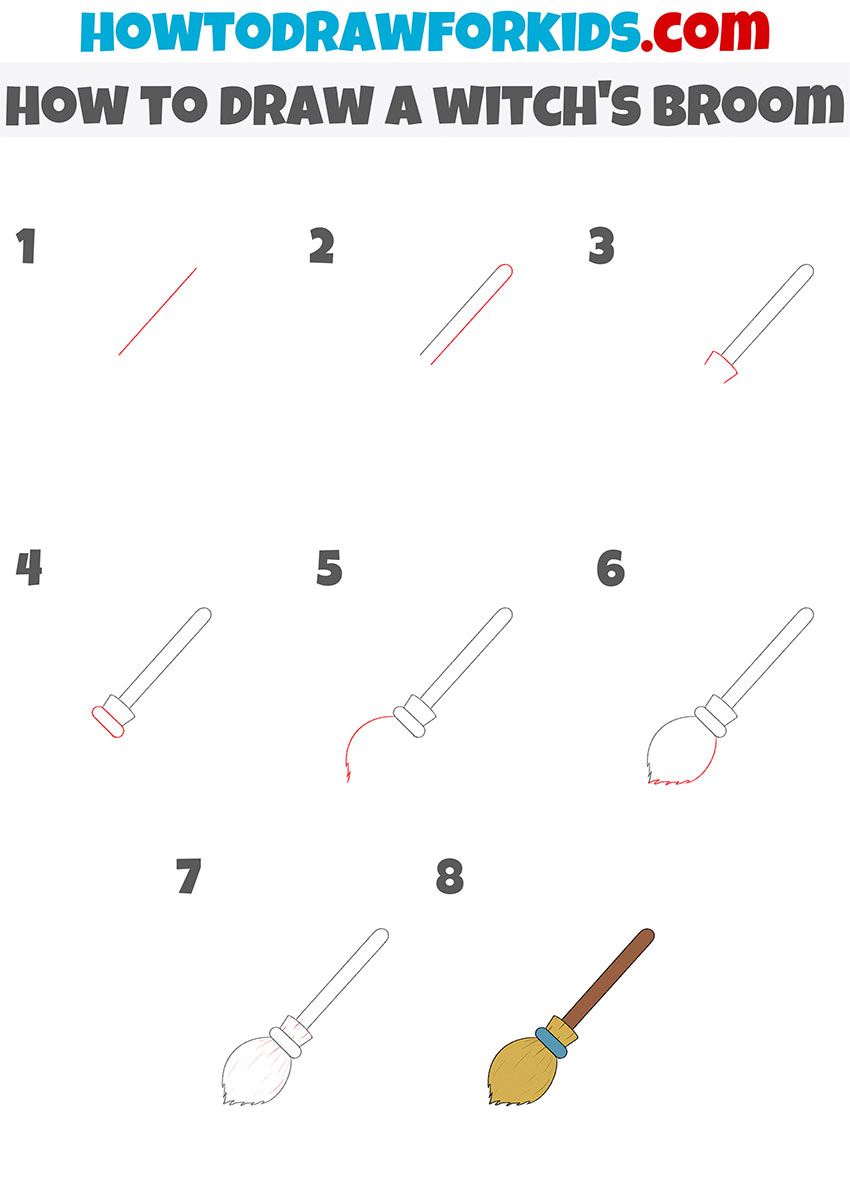 how to draw a witch's broom step by step