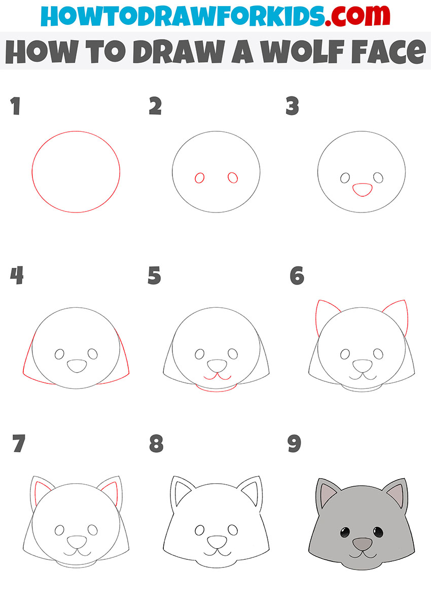 how to draw a wolf face step by step