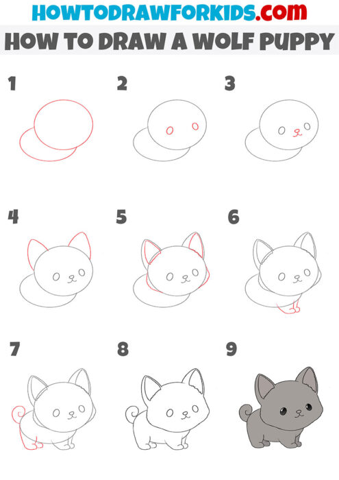 How to Draw a Wolf Puppy - Easy Drawing Tutorial For Kids