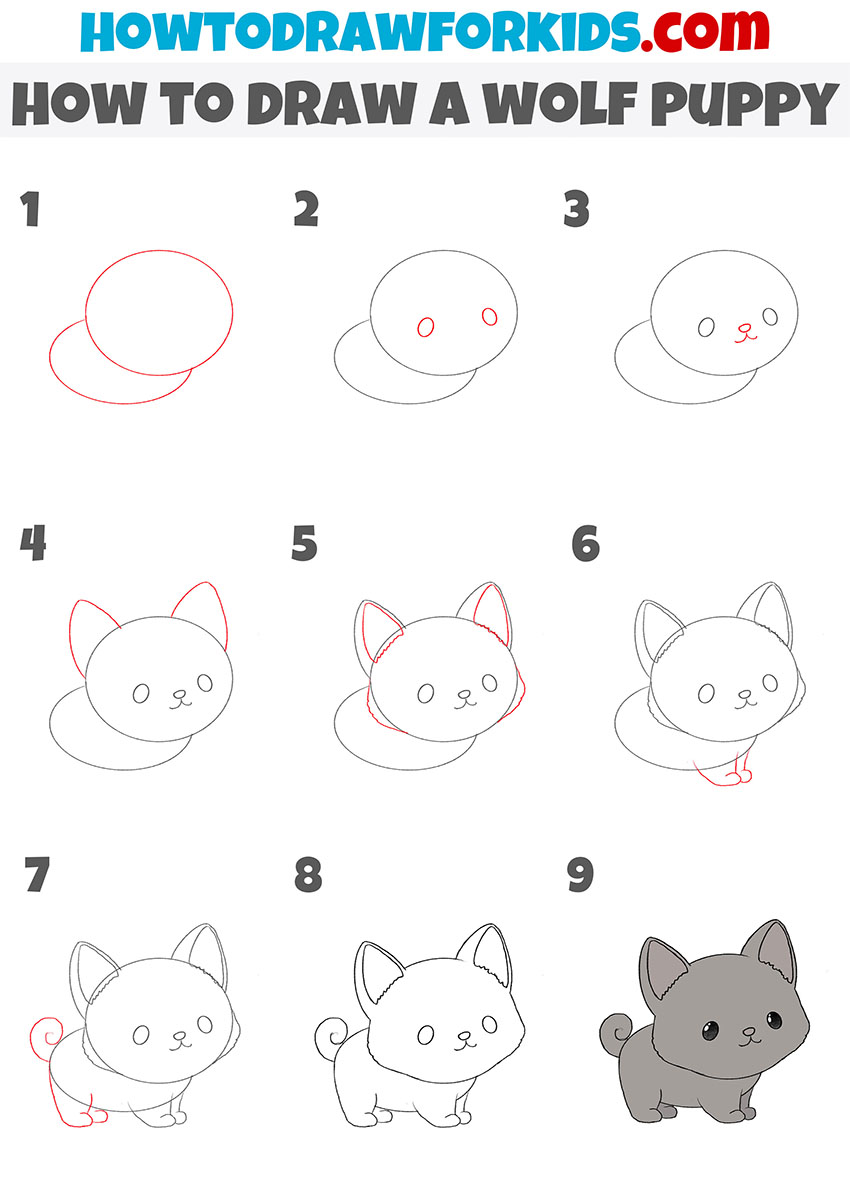 how to draw a cute wolf pup easy