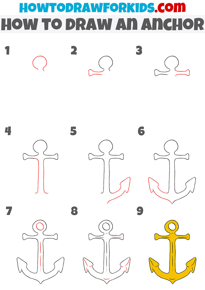 how to draw an anchor step by step
