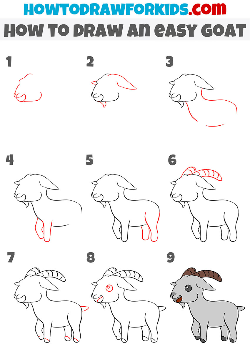 how to draw an easy goat step by step
