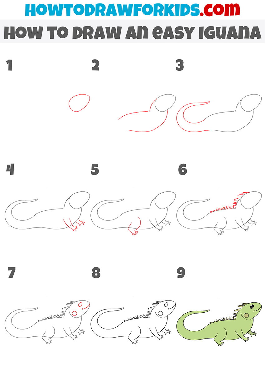 how to draw an easy iguana step by step