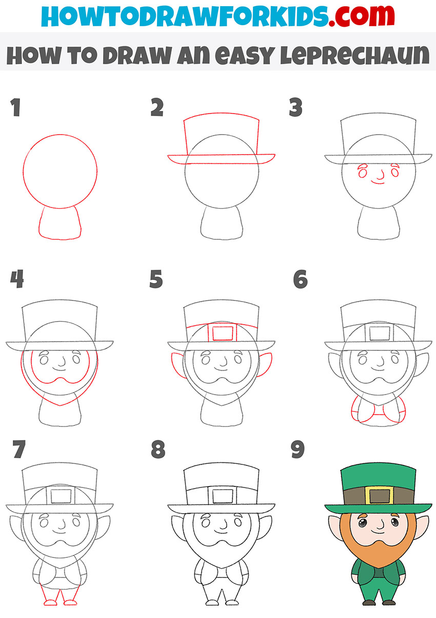 easy leprechaun step by step drawing tutorial