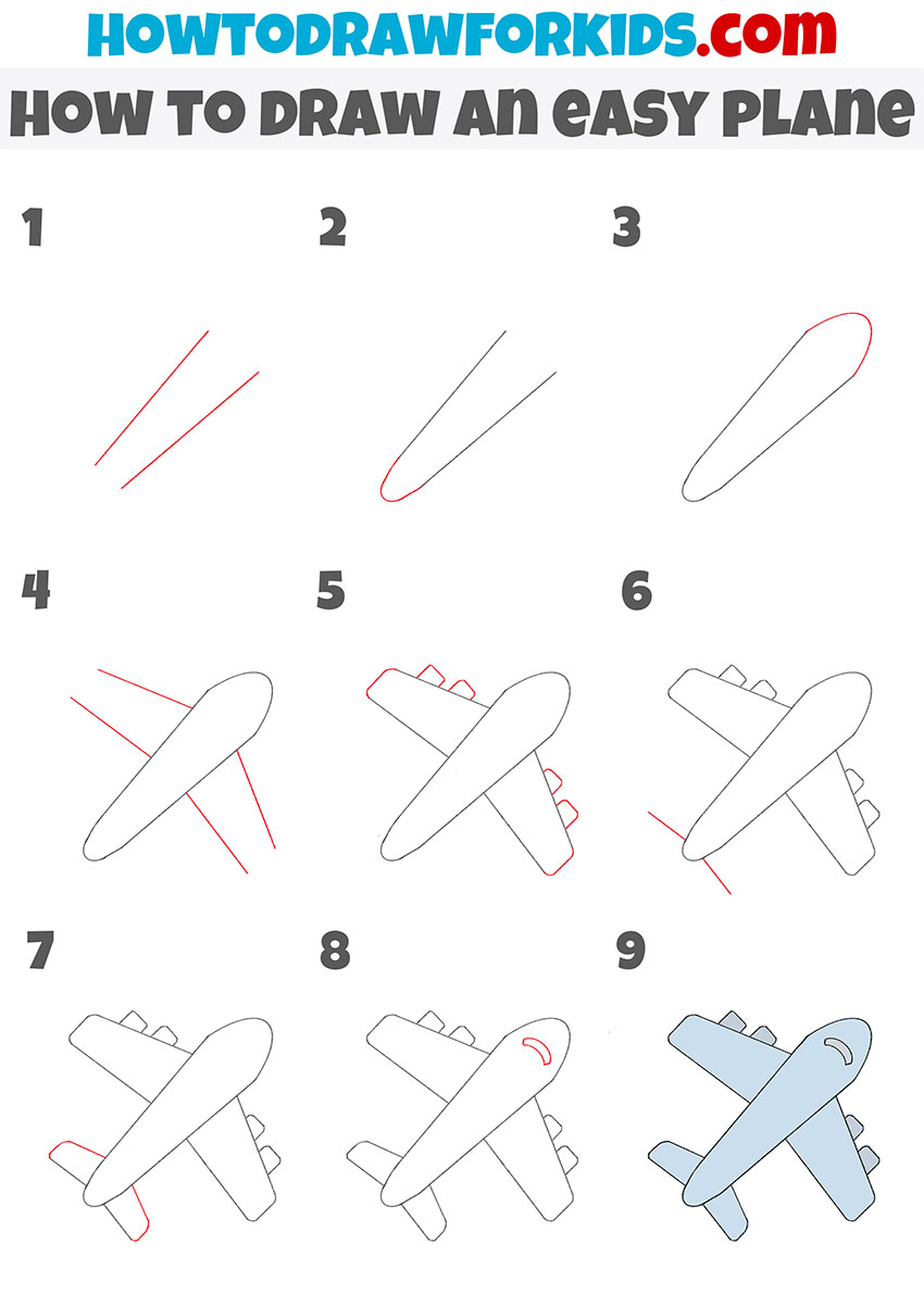 how to draw an easy plane step by step