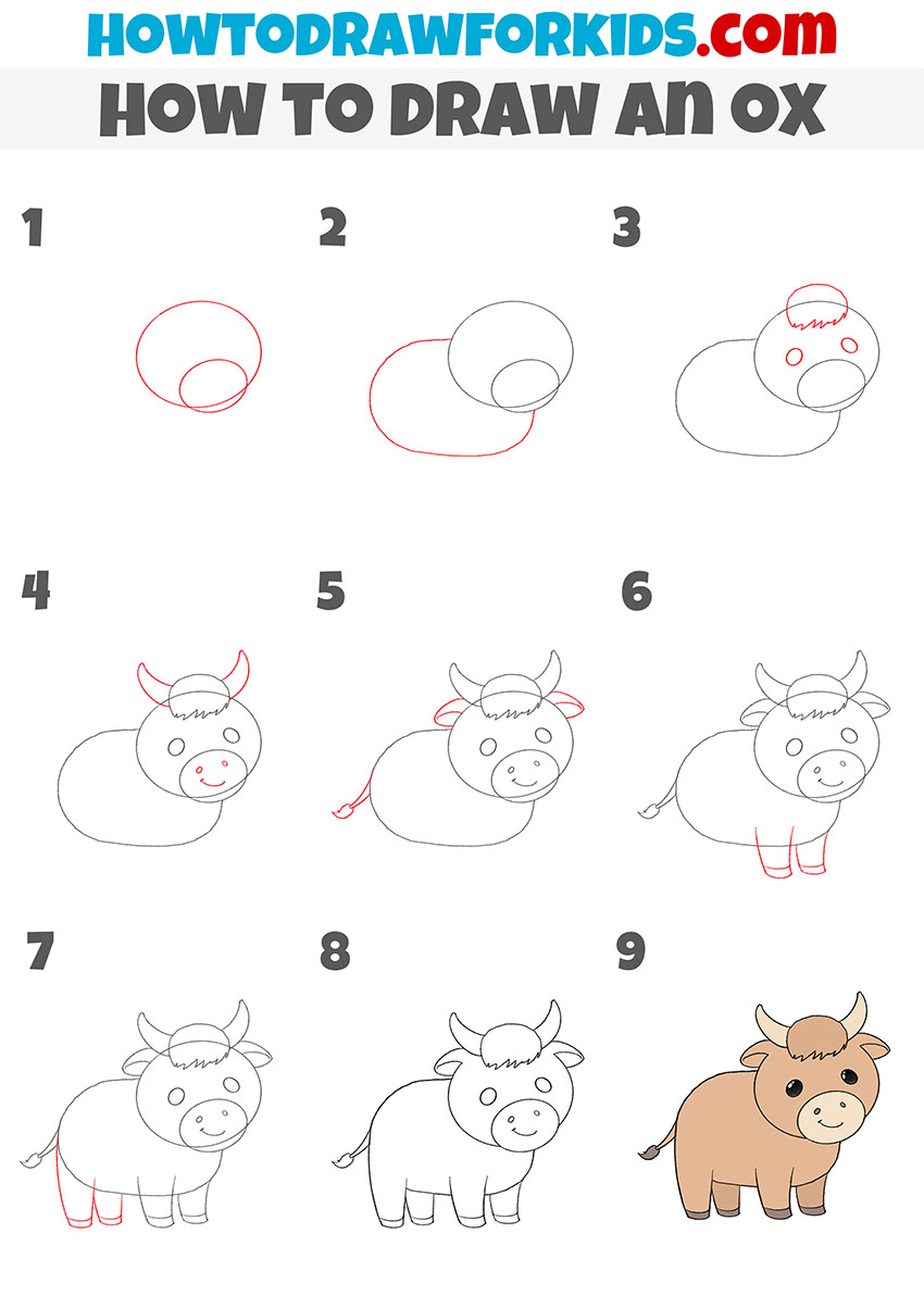 how to draw an ox step by step