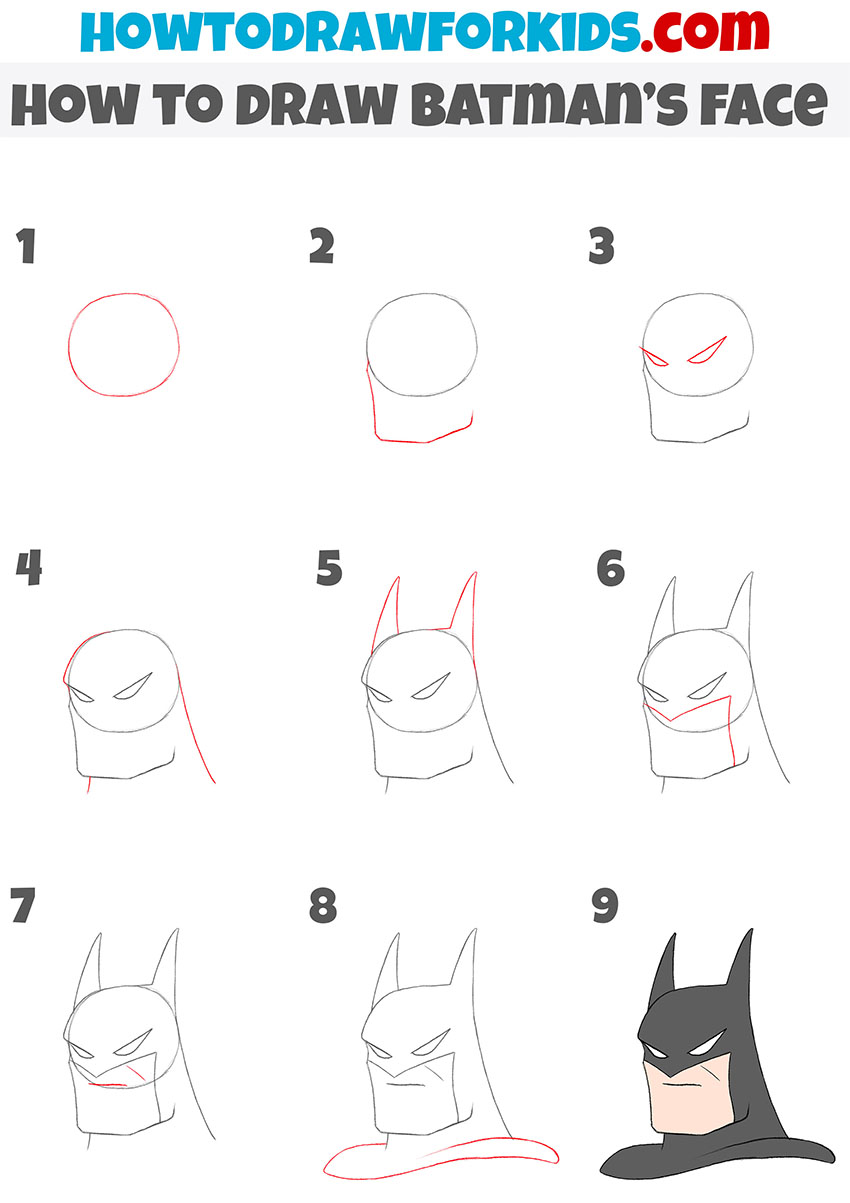how to draw batman’s face step by step