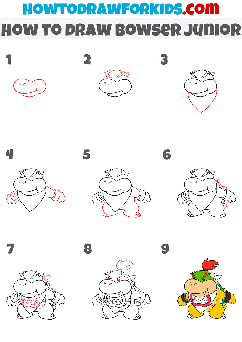 how to draw bowser junior step by step