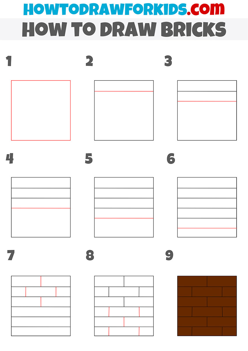 how to draw bricks step by step