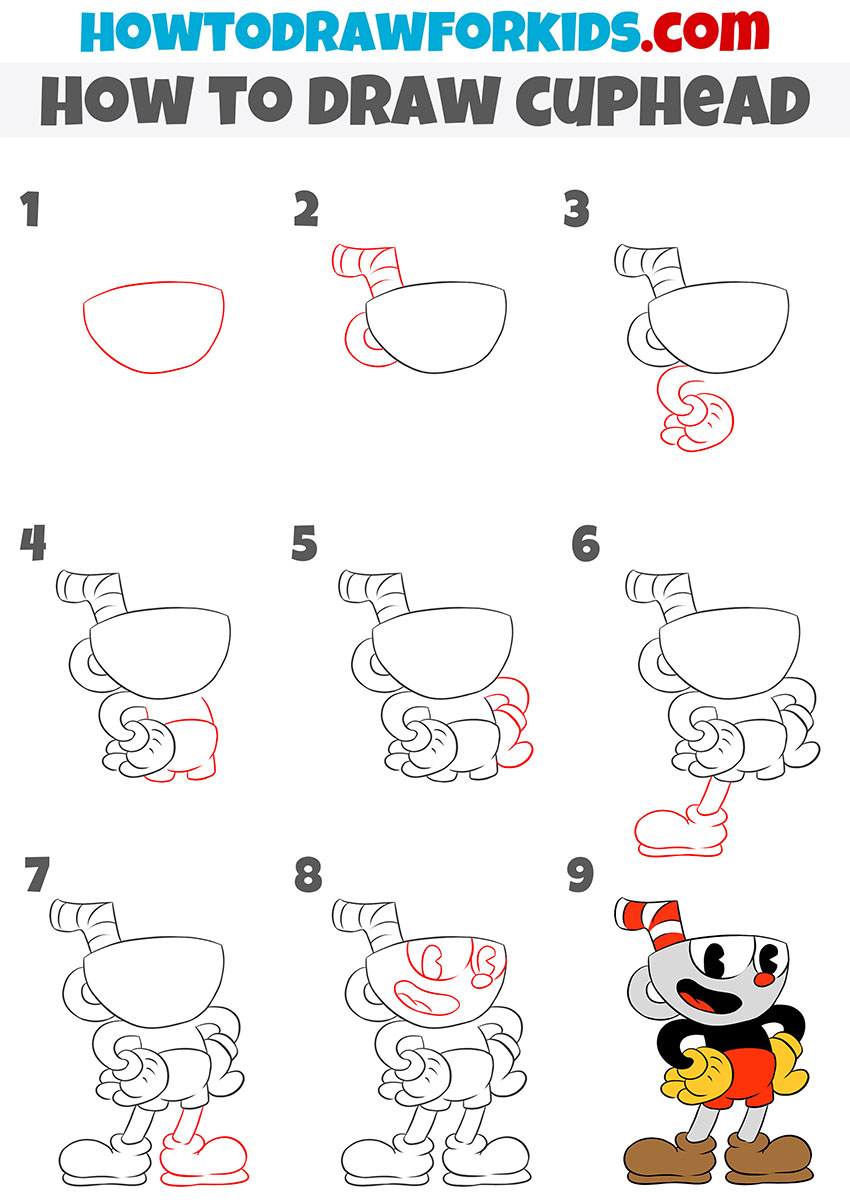 how to draw cuphead step by step