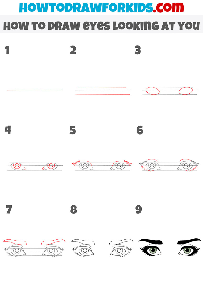 how to draw eyes looking at you step by step