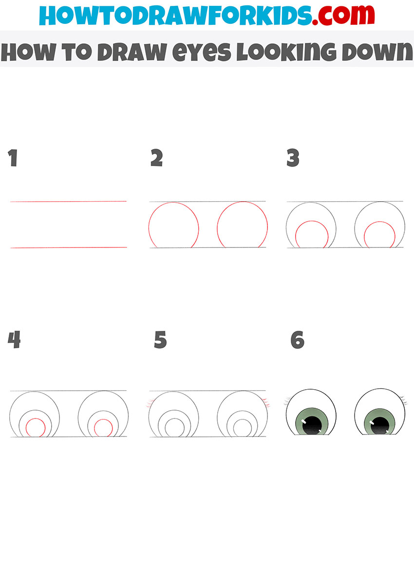 how to draw eyes looking down step by step