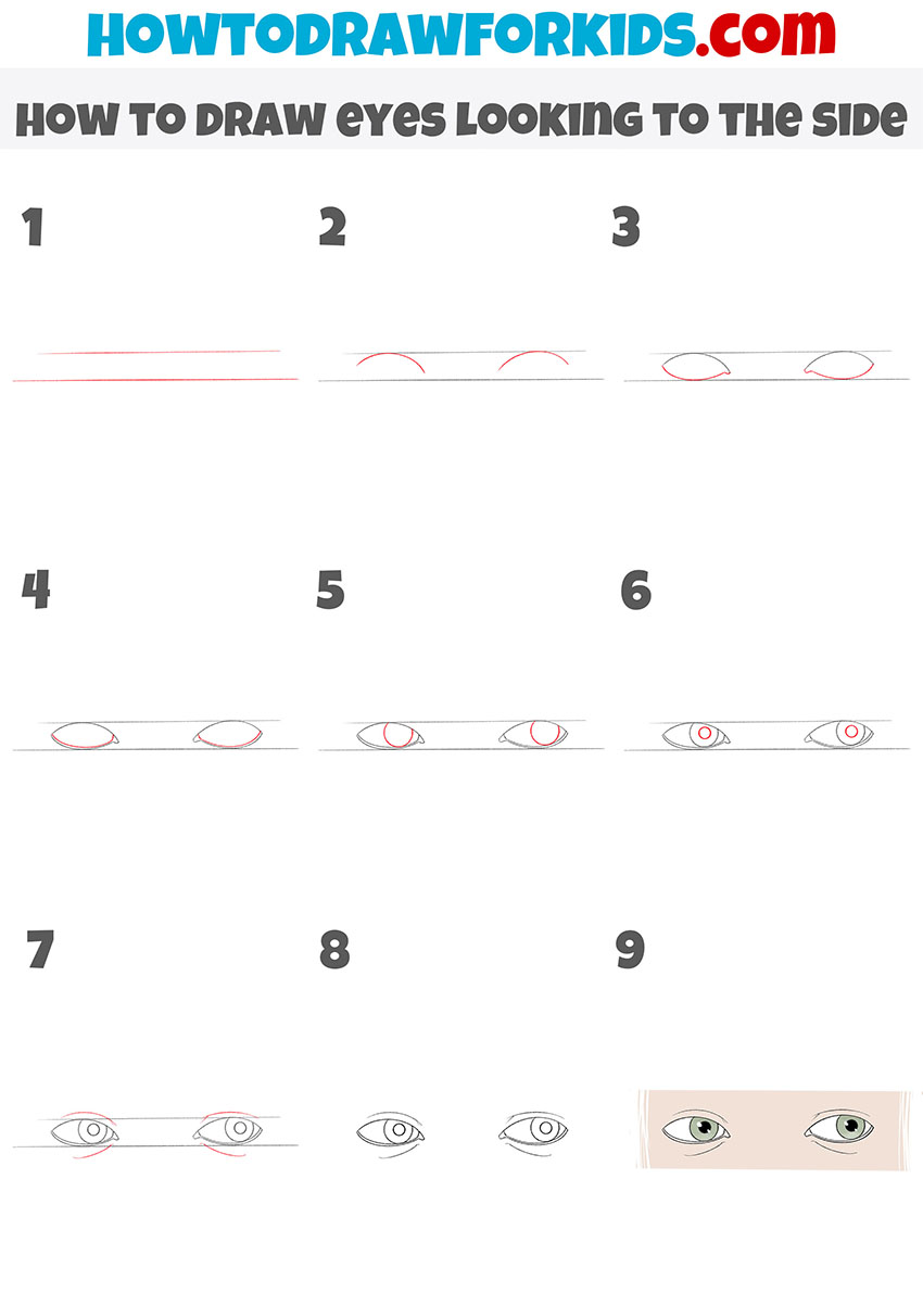 how to draw eyes looking to the side step by step