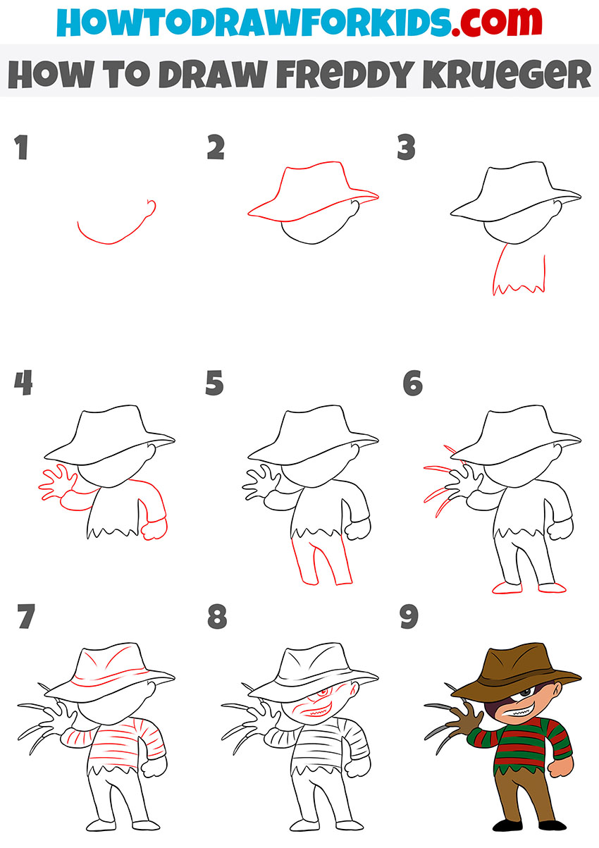 how to draw freddy krueger step by step