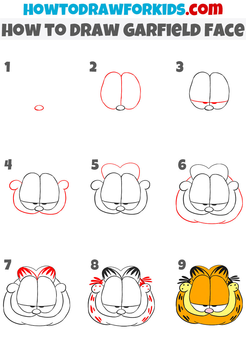 how to draw garfields face step by step