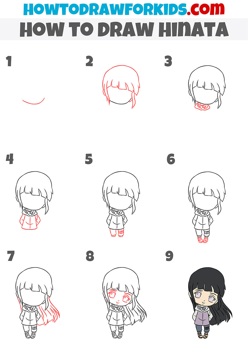 how to draw hinata step by step
